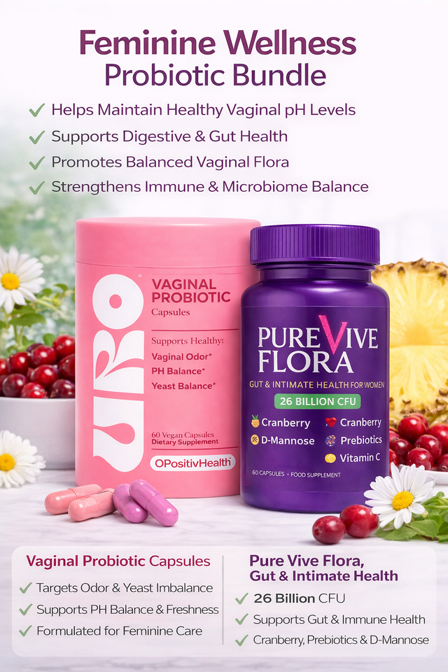 Vaginal Probiotic & Gut Health Bundle for Women, 26 Billion CFU + pH Balance Support, Cranberry, D-Mannose & Prebiotics