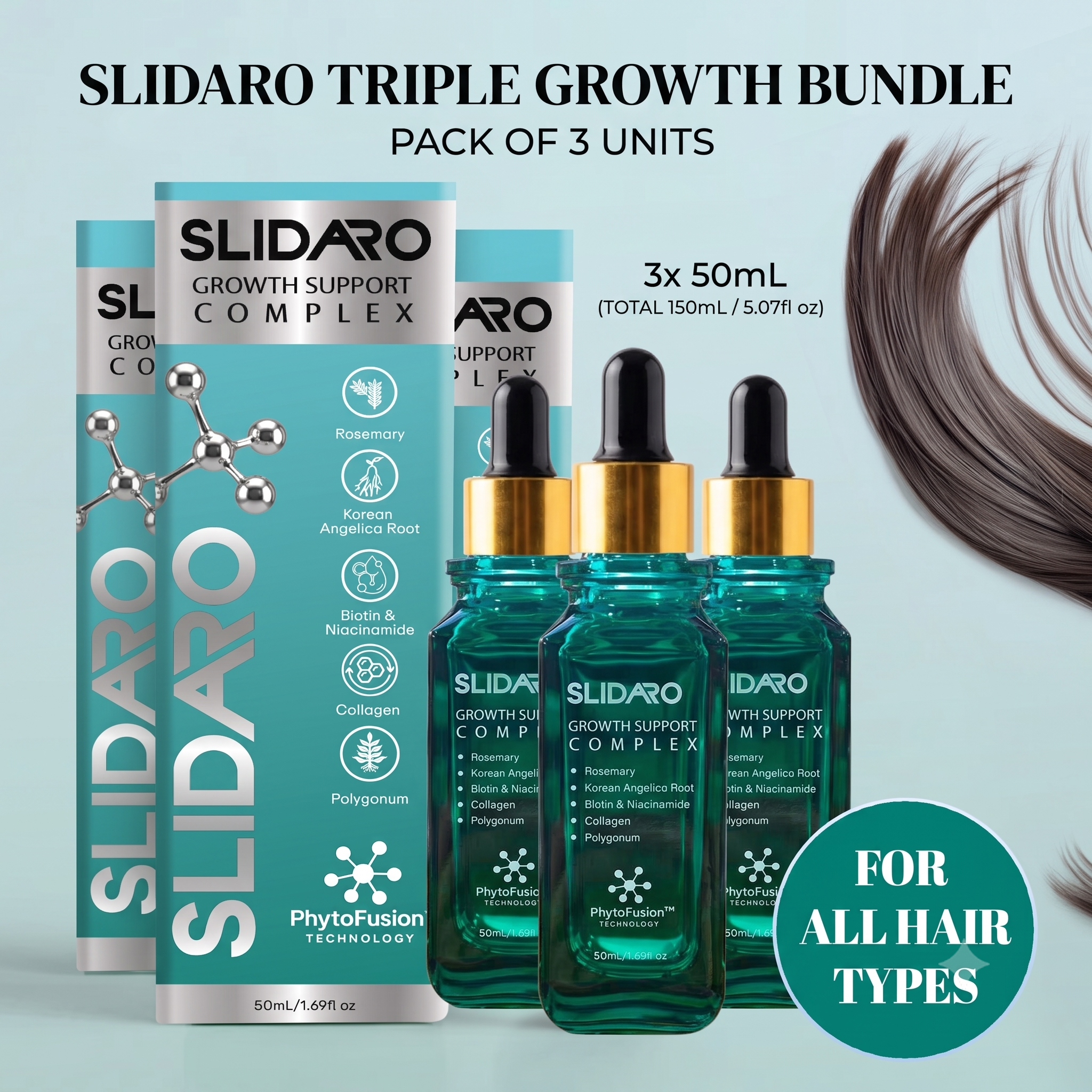 SLIDARO Growth Support Complex, Advanced Hair and Skin Supplement with Rosemary, Biotin, Collagen & More