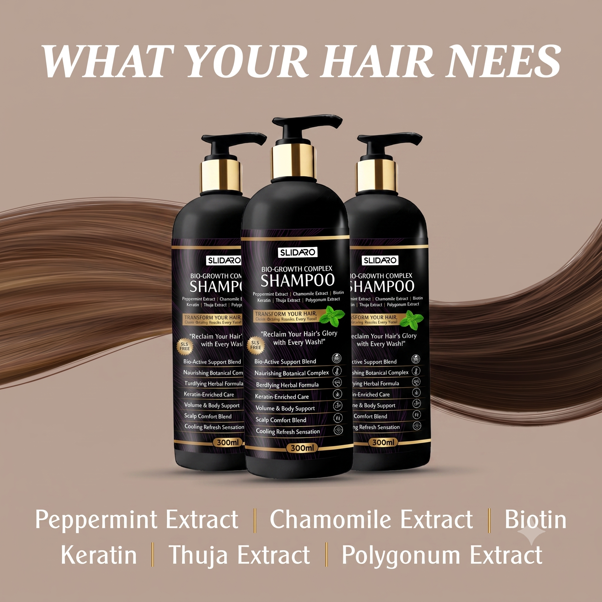 SLIDARO Anti-Hair Loss Shampoo, Proven DHT-Blocking Formula for Stronger, Thicker Hair, 300ml