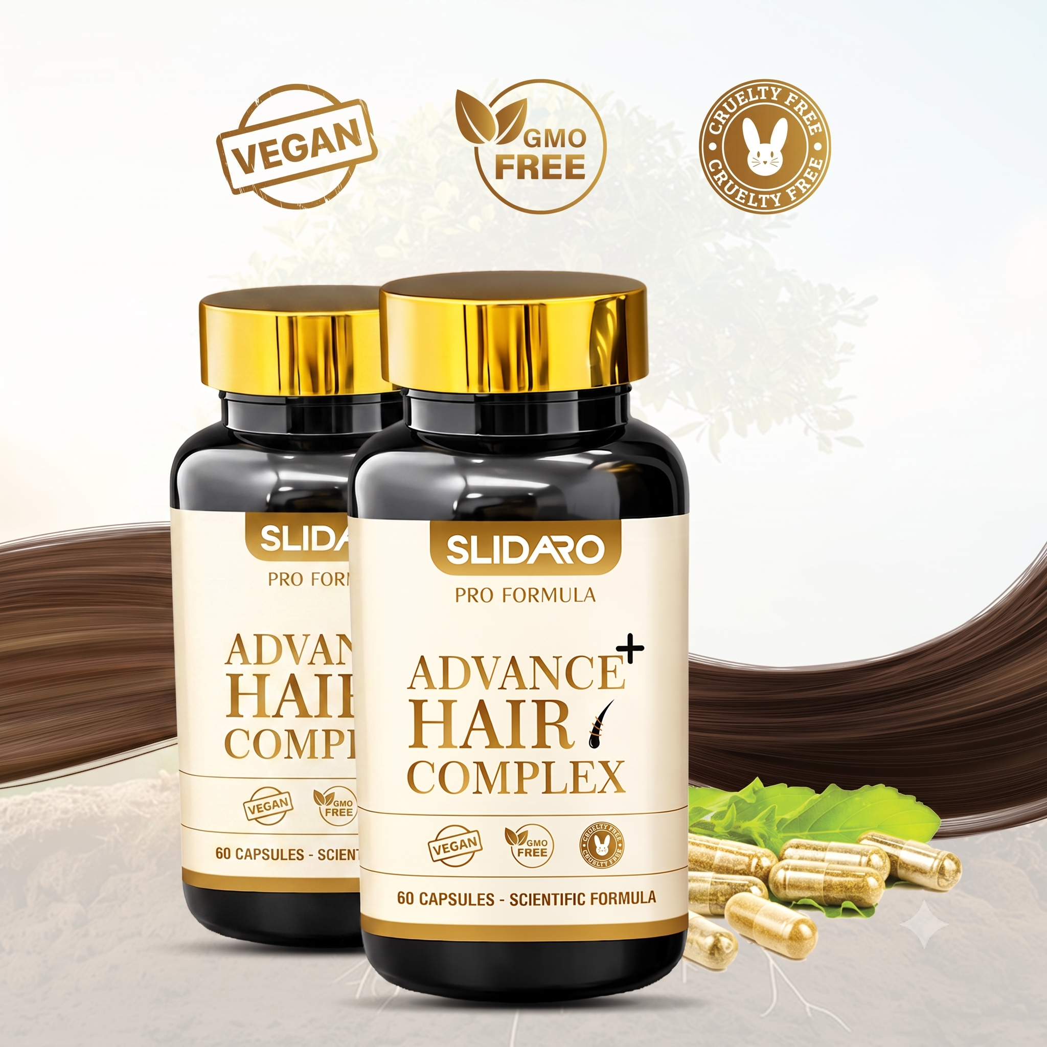SLIDARO Advance+ Hair Complex, Biotin, MSM & Saw Palmetto Hair Growth Supplement, Thicker, Stronger, Healthier Hair (60 Capsules)