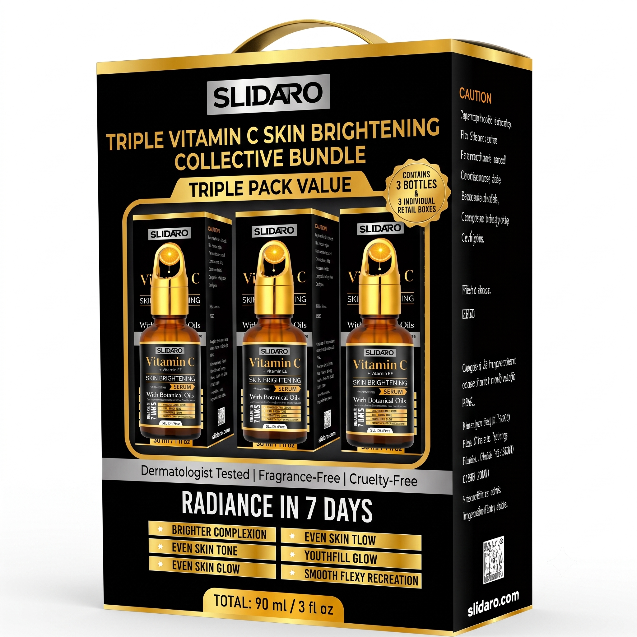 SLIDARO Vitamin C + E Skin Brightening Serum, With Botanical Oils, Radiance in 7 Days, 30ml