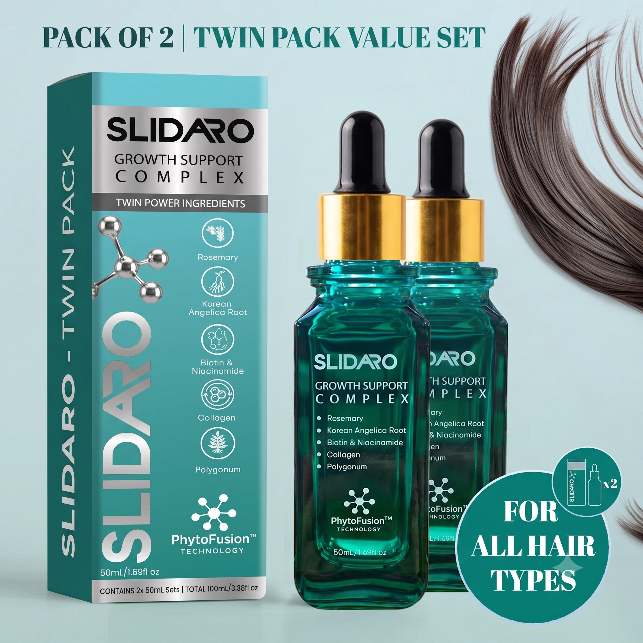 SLIDARO Growth Support Complex, Advanced Hair and Skin Supplement with Rosemary, Biotin, Collagen & More