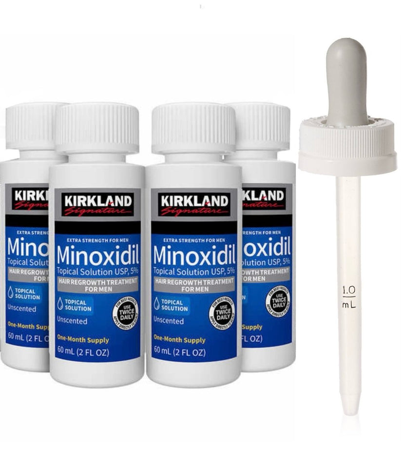 Kirkland Signature 5% Minoxidil Solution, Hair Regrowth Treatment For Men- 4 Month Supply + Dropper