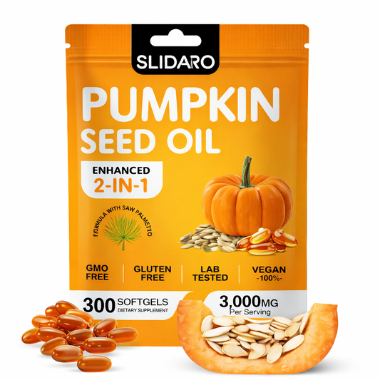 SLIDARO Pumpkin Seed Oil 2-in-1 Supplement, 300 Softgels, Cold-Pressed, Vegan & Non-GMO, 3,000mg Per Serving