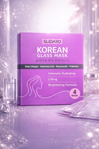 (4 Pcs in 1 Pack) SLIDARO Korean Glass Mask, Hydrating, Lifting, and Brightening Sheet Mask, Deep Collagen, Hyaluronic Acid, Niacinamide, and Probiotics, 30g