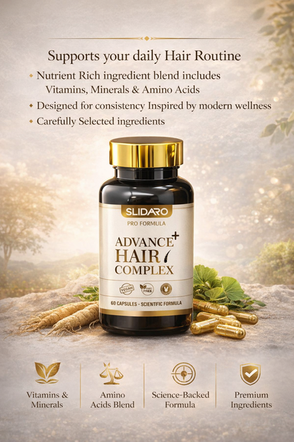SLIDARO Advance+ Hair Complex, Biotin, MSM & Saw Palmetto Hair Growth Supplement, Thicker, Stronger, Healthier Hair (60 Capsules)