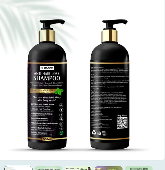 SLIDARO Anti-Hair Loss Shampoo, Proven DHT-Blocking Formula for Stronger, Thicker Hair, 500ml