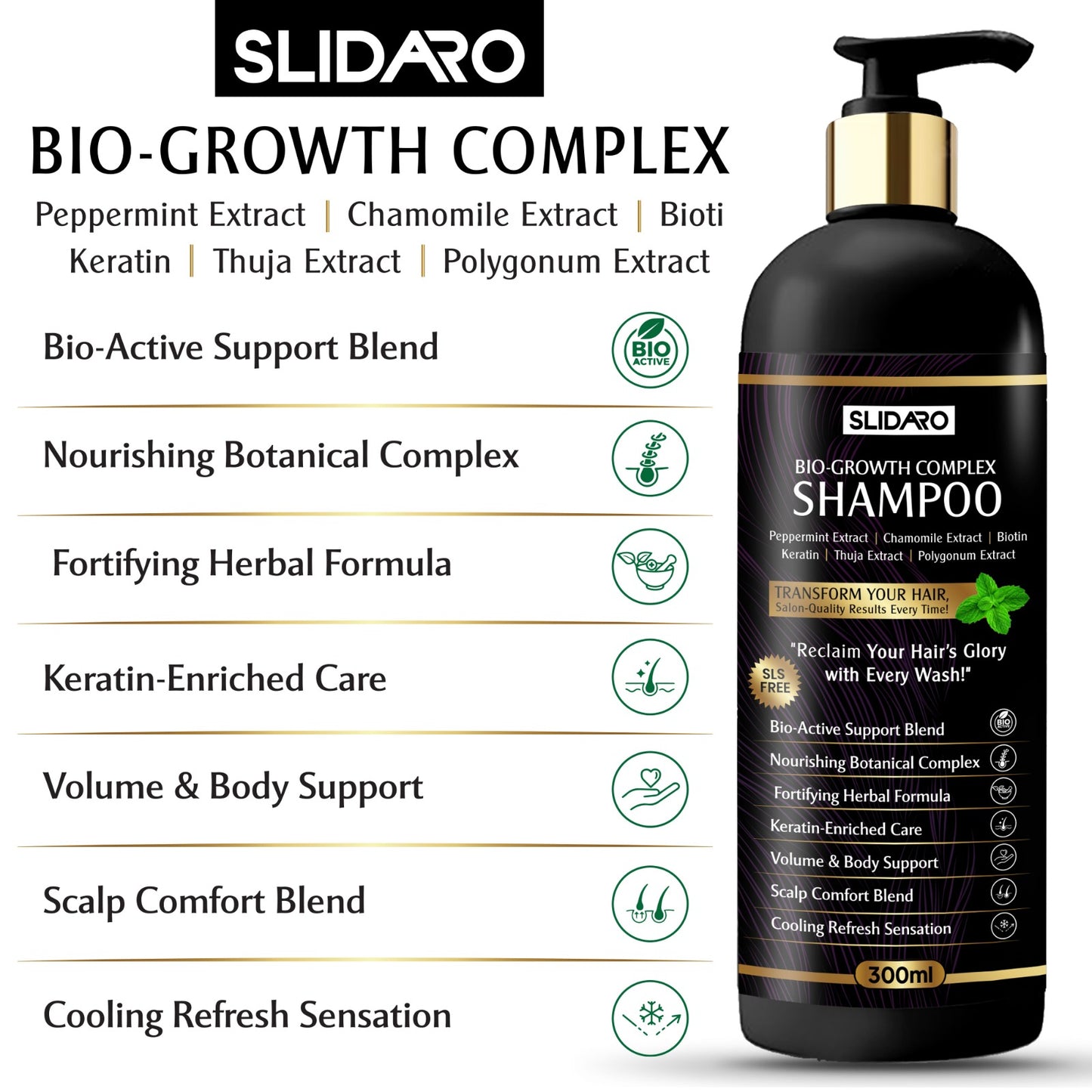 SLIDARO Anti-Hair Loss Shampoo, Proven DHT-Blocking Formula for Stronger, Thicker Hair, 500ml