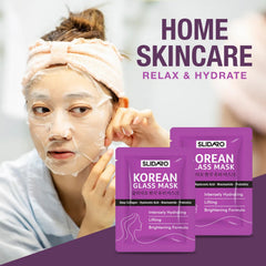 (4 Pcs in 1 Pack) SLIDARO Korean Glass Mask, Hydrating, Lifting, and Brightening Sheet Mask, Deep Collagen, Hyaluronic Acid, Niacinamide, and Probiotics, 30g