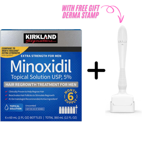 Kirkland Signature 5% Minoxidil Solution, Hair Regrowth Treatment For Men- 6 Month Supply + Free Derma Stamp