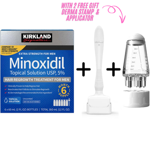 Kirkland Signature 5% Minoxidil Solution, Hair Regrowth Treatment For Men- 6 Month Supply +Free  Derma Stamp & liquid Applicator