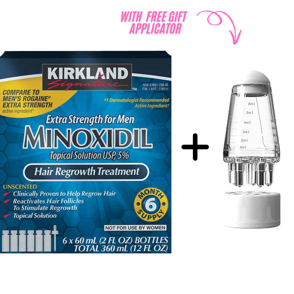 Kirkland Signature 5% Minoxidil Solution, Hair Regrowth Treatment For Men- 6 Month Supply + Liquid Applicator