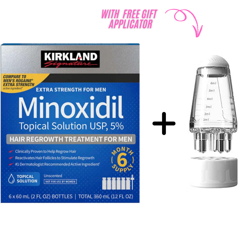 Kirkland Signature 5% Minoxidil Solution, Hair Regrowth Treatment For Men- 6 Month Supply + Liquid Applicator